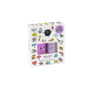 Nailmatic Wow Set - Zestaw dwóch lakierów i 24 naklejek na paznokcie