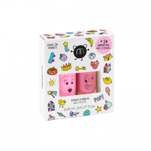 Nailmatic Pop Set - Zestaw dwóch lakierów i 24 naklejek na paznokcie