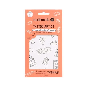 Nailmatic Tattoo Artist - 12 Temporary Coloring Tattoos – City World - 12 Szablonów Tatuaży Do Kolorowania – City World