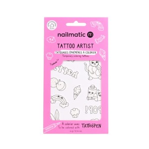 Nailmatic Tattoo Artist - 12 Temporary Coloring Tattoos – Kawai - 12 Szablonów Tatuaży Do Kolorowania – Kawai