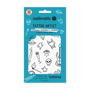 Nailmatic Tattoo Artist- 16 Temporary Coloring Tattoos – Rock - 16 Szablonów Tatuaży Do Kolorowania – Rock
